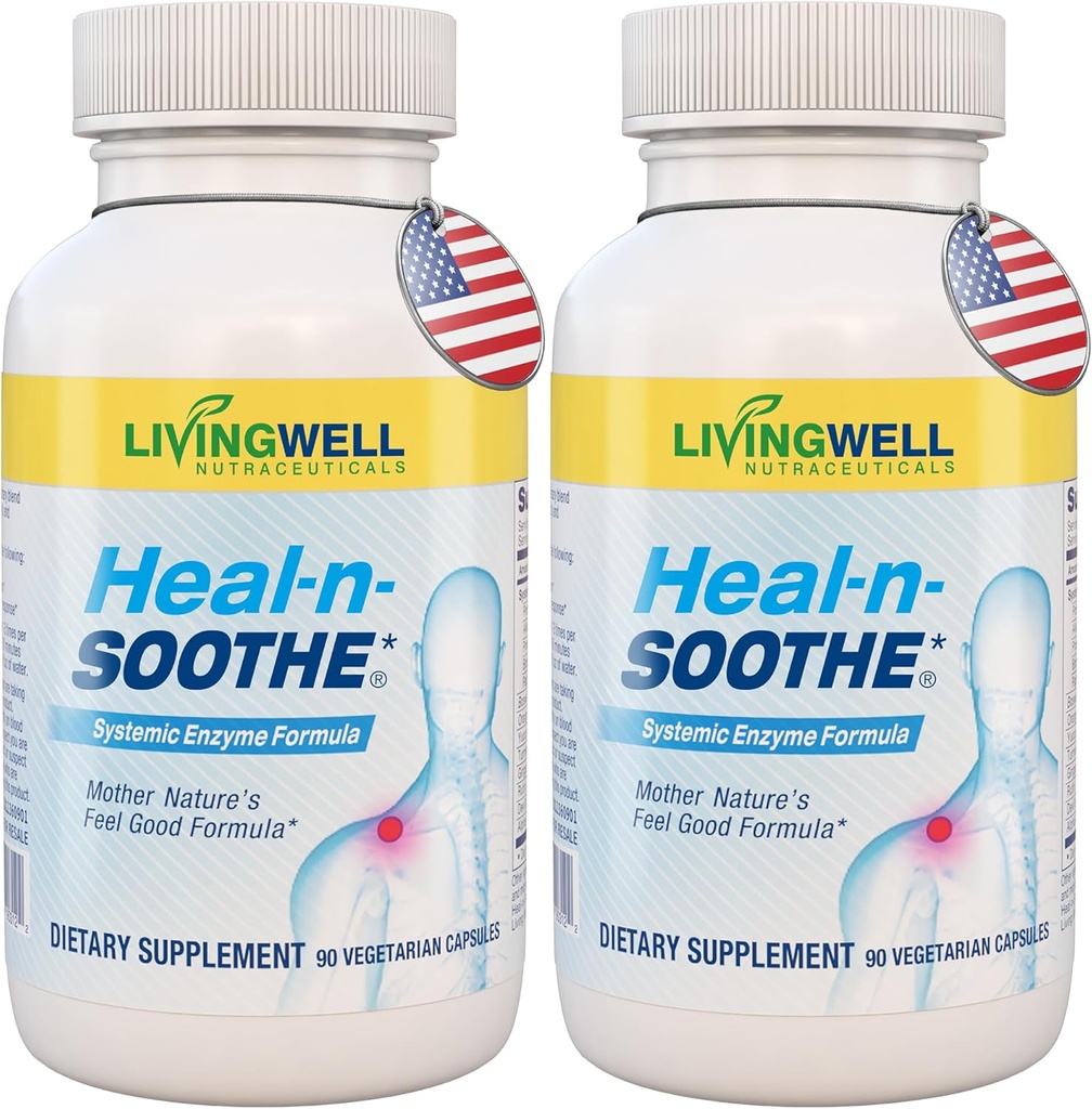 HEAL-N-SOOTHE κοινά συμπληρώματα υποστήριξης - πρωτεολυτικά ένζυμα όπως Bromelain & Papain, με Boswellia, Turmeric & Ginger- προάγει πρωτεΐνη Digestive λειτουργία & άμυνα σώματος Wellness- 90 κόμης (2 πακέτο)