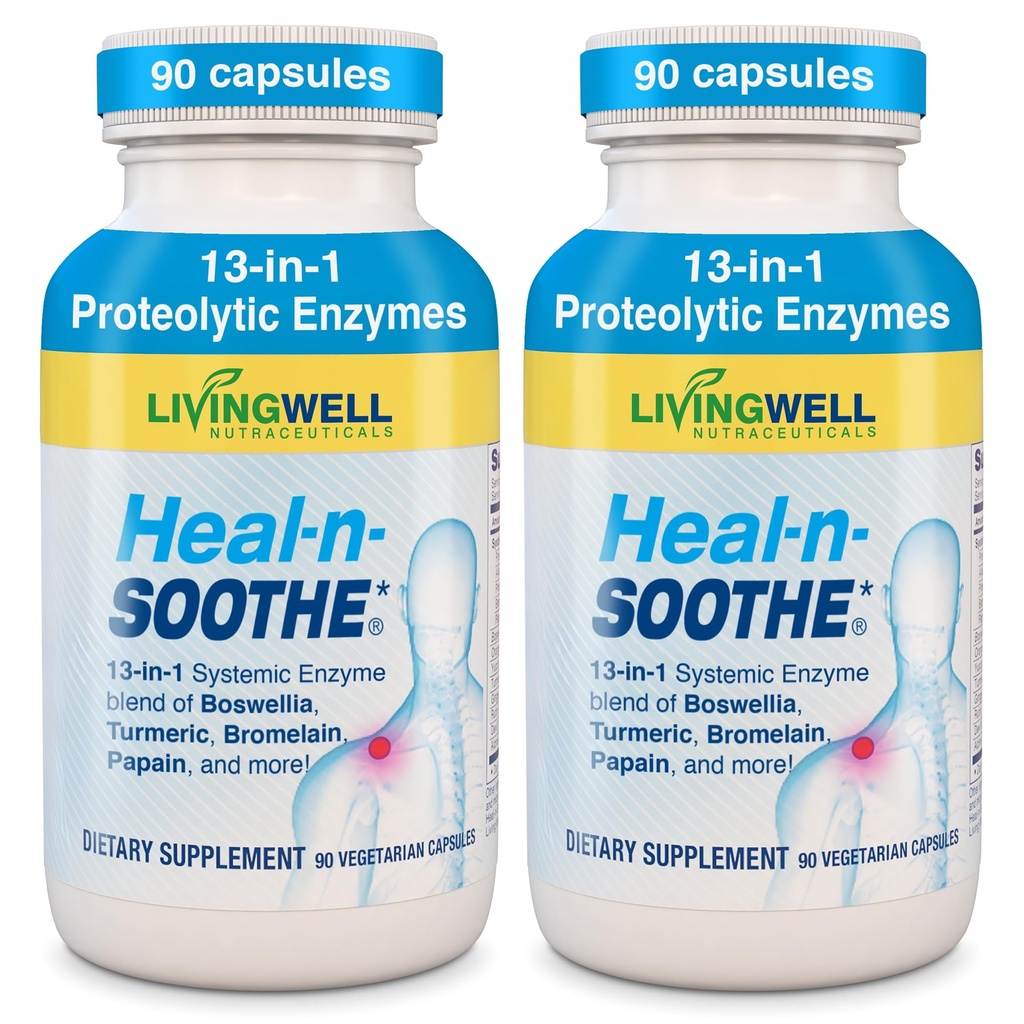 HEAL-N-SOOTHE Ortak Destek Supplements - Bromelain & Papain gibi Proteolytic Enzymes, Boswellia, Turmeric & Ginger- Supports Protein Digestive Function & Body Defense Wellness- 90 Count (2 Pack)