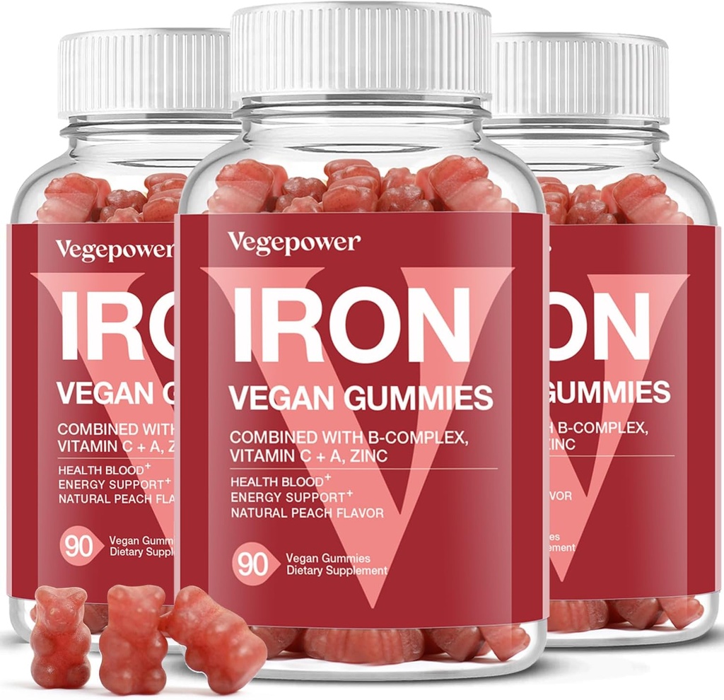 Demir Gummies Kadınlar ve Çocuklar için Tamamlar - Kan Oksijen için Demir ile Çokvitamin, Max Aborpsiyon için C vitamini ile Büyük Sarting Gummy - Vegan Chewable, Peach Flavor ( Packs)