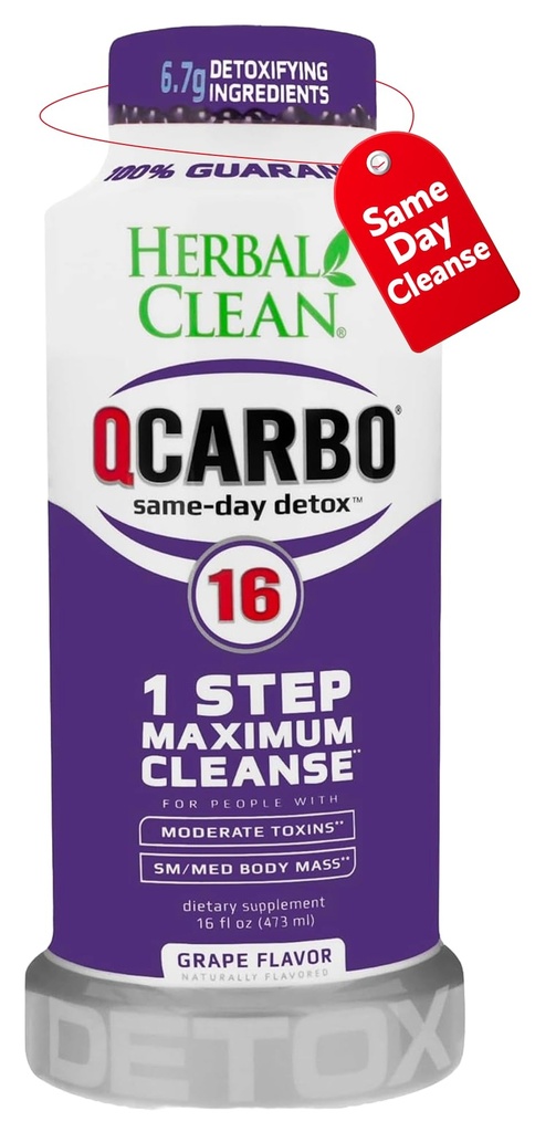 Herbal Clean Qcarbo16 Same-Day Detox Cleanse Drink (16 fl oz) - Grape Flavor Full Body Cleanse* Moderate Toxin Seviye *, B2 ve Vitamin B12 Erkekler ve Kadınlar için B2 ve Vitamin B12
