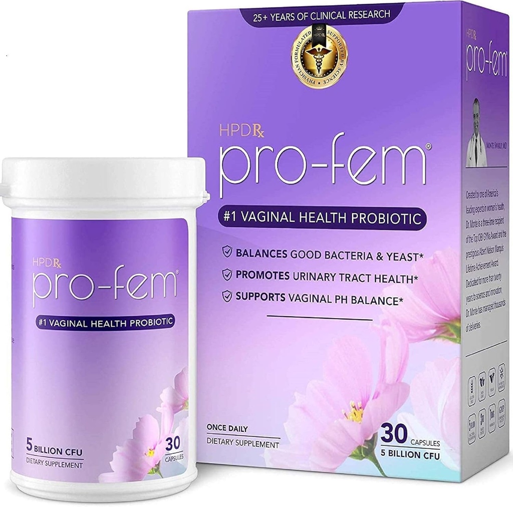 HPD Rx Pro-Fem #1 Vaginal Health Probiyotik | Vaginal Probiyotikler | Klinik olarak Yeast & PH Balance, Urinary Tract Health | Feminine Probiyotiks | 7 Days | 30 Capsules | 1 Pack