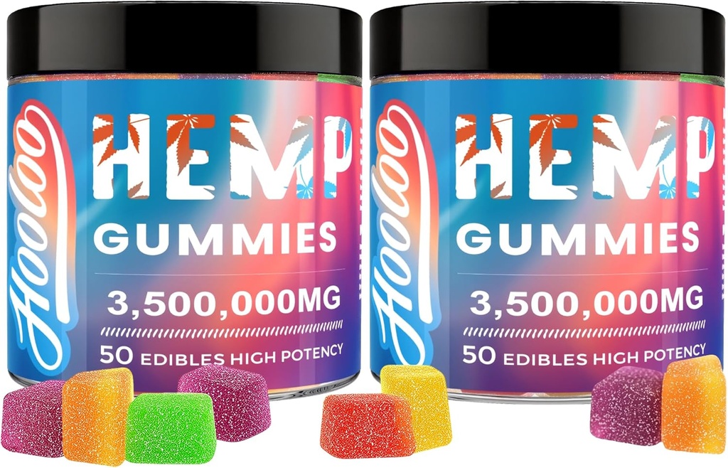 Hemp Gummies Big Cubes Extra Strength for Bedtime Support, Unwind, 6 Fruity Flavors Chewable Hemp Gummy Vitamins for Yetişkinler, Pack of 2, Made in USA