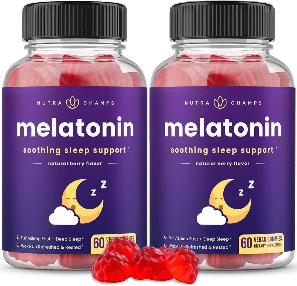 Çocuklar ve Yetişkinler için Melatonin Gummies | Natural Sleep Aid Drug-Free, Vegan Berry Flavor Kids Melatonin Gummy Supplement | 2.5 mg, 5 mg or 10mg Dose | Uyku Pills Substitute 60 Gummies (Pack of 2)