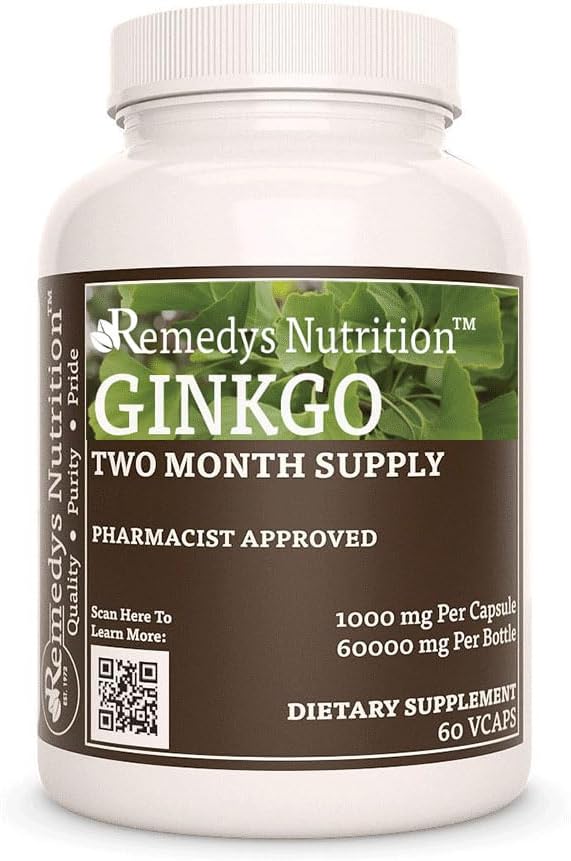 Remedy'nin beslenme Ginkgo Biloba | 1.000 mg, 60 Vegan Capsules Herbal Diyetsel Supplement | İki Ay Supply