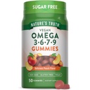 Doğanın Gerçek Vegan Omega 3679 Gummies | 50 Kont | Peach Flavor | Non-GMO & Gluten Free Supplement Supplement