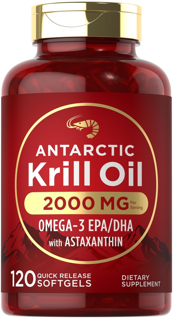 Carlyle Antarktika Krill Oil 2000 mg 120 Softgels | Omega-3 EPA, DHA, Astaxanthin Supplement Red Krill'den Kaynaklandı | Laboratuvar Test Edildi