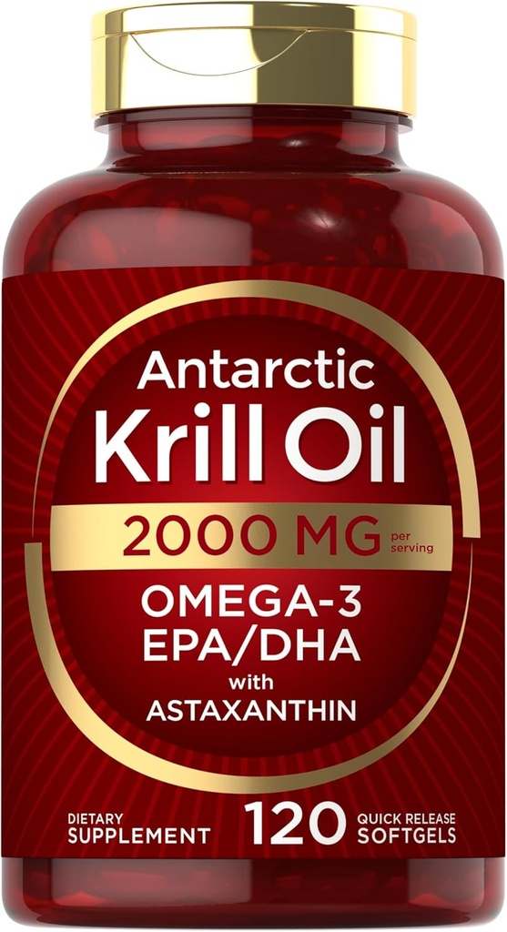 Carlyle Antarktika Krill Oil 2000 mg 120 Softgels | Omega-3 EPA, DHA, Astaxanthin Supplement Red Krill'den Kaynaklandı | Laboratuvar Test Edildi