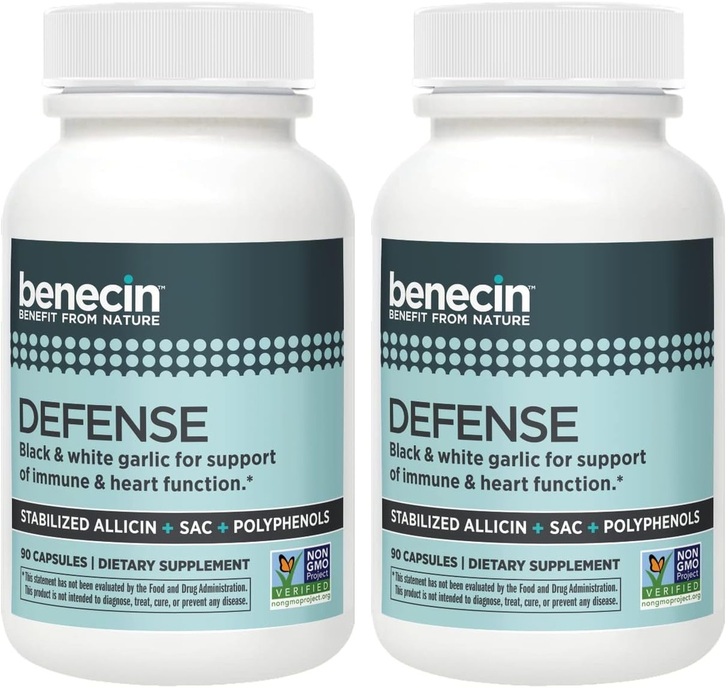 Benecin Savunma 1500 mcg Capsule başına Süreklileştirilmiş Allicin per Capsule | Plus yüksek miktarda SAC & Polyols Black Garlic | Güçlü Immune & Heart Function Vegetarian Caps (1 Count (Pack of 180)