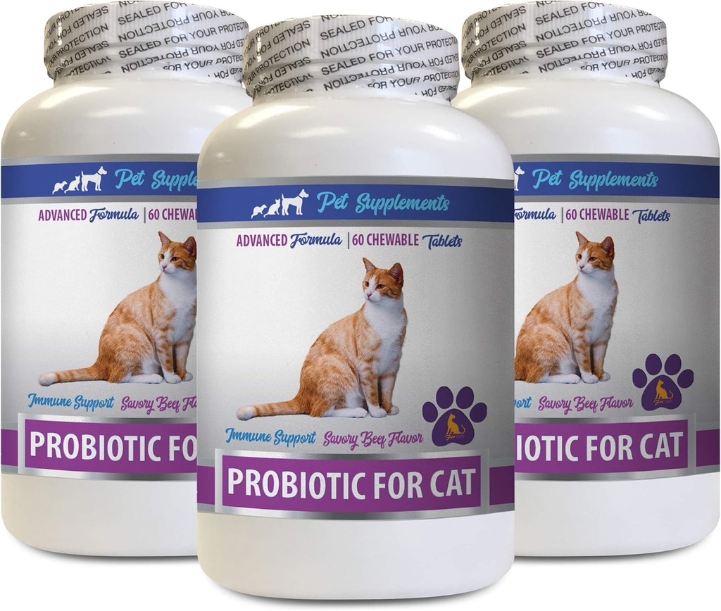 Μέντες γάτας για την κακή αναπνοή - CAT PROBIOTICS - Ανοσολογική υποστήριξη - Savory Beef Flavor - Φυσική Φόρμουλα - προβιοτικά γάτας Καθημερινή - 3 μπουκάλια (180 Θεραπείες)