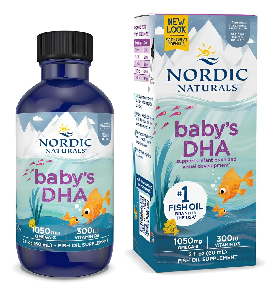 Σκανδιναβικά φυσικά DHA του μωρού, Unflavored - 2 oz - 1050 mg Omega-3 + 300 IU Βιταμίνη D3 - Υποστηρίζει τον εγκέφαλο, την όραση και την ανάπτυξη του νευρικού συστήματος στα μωρά - μη-GMO - Υπηρεσίες Μαΐου Vary