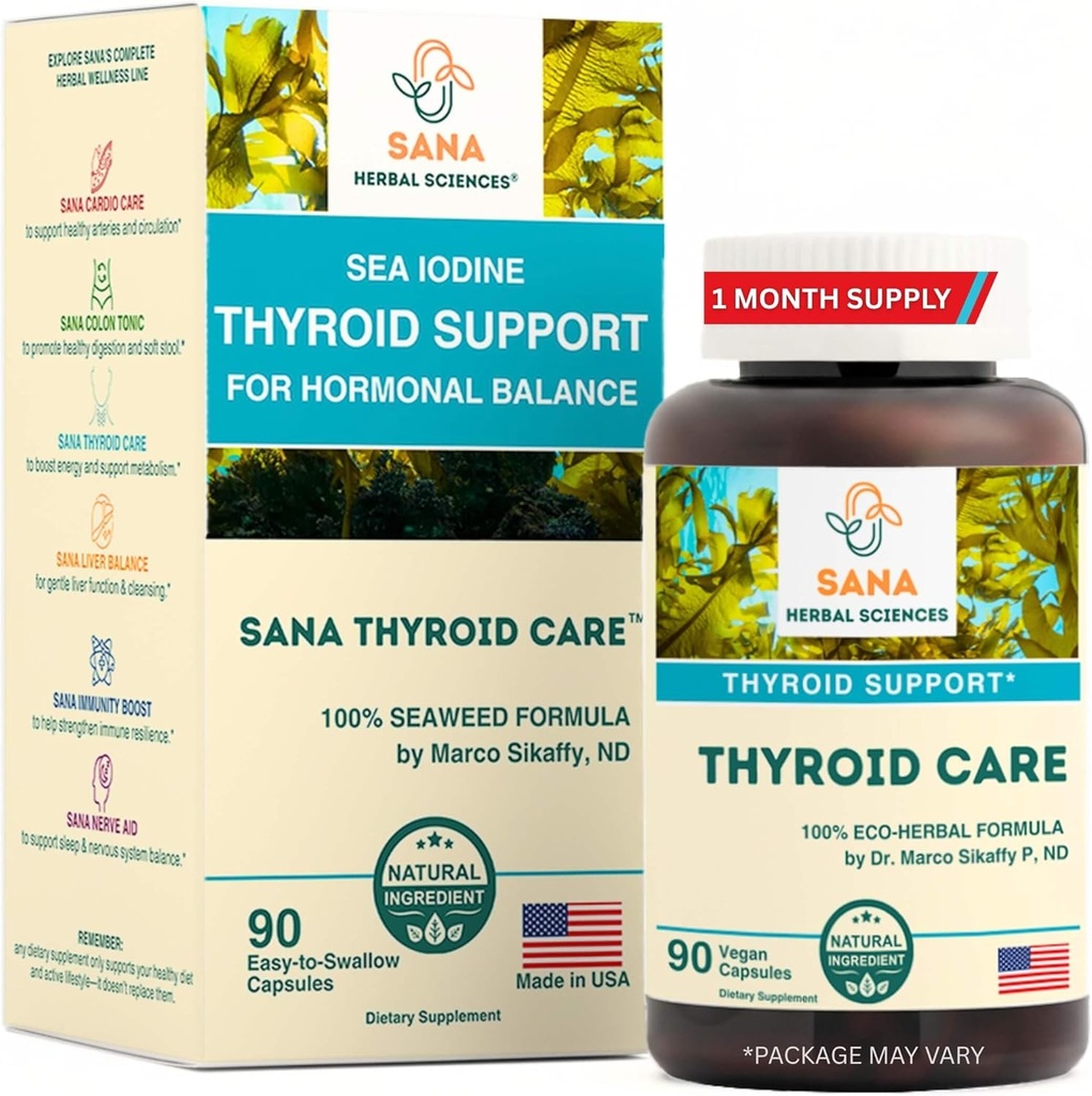 Organik Seaweed Yourroid Support – 210 mcg Natural Iodine from Kelp, Dulse & Bladderwrack – Hipothyroidism, Hormon Denge & Metabolism Aid – 90 Capsules – Sana Herbal ve Dr. Marco Sikaffy