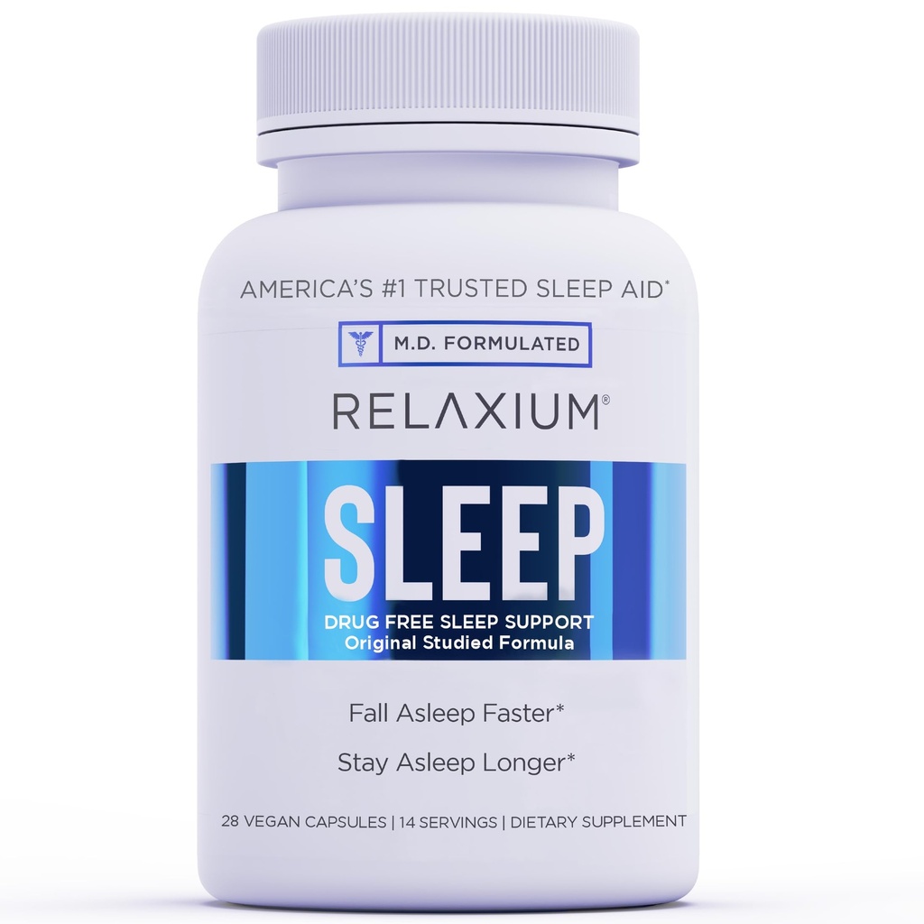 Relaxium Sleep Aid, 14-Day Supply, Non-Habit Form, Diyeter Supplement for Better Sleep, Drug-Free, Stress Relief, with Magnezyum, Melatonin, GABA, Chamomile, Made in USA (28 Vegan Capsules)