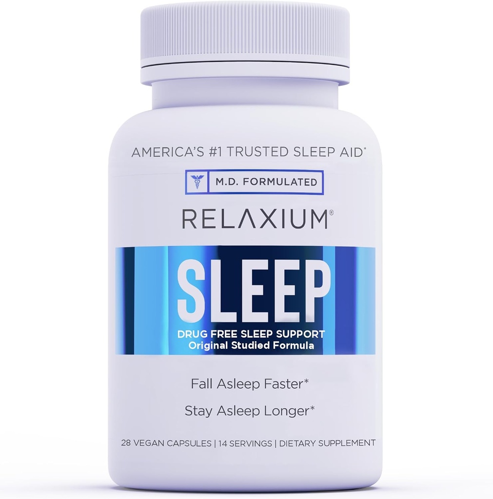 Relaxium Sleep Aid, 14-Day Supply, Non-Habit Form, Diyeter Supplement for Better Sleep, Drug-Free, Stress Relief, with Magnezyum, Melatonin, GABA, Chamomile, Made in USA (28 Vegan Capsules)