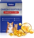 Wellix Pure Omega 3 Fish Oil for Dogs & Cats, Skin and Coat Supplement Supplement for Shedding, Supports Heart, Skin, Coat, Joint, & Immune Health, over 95 Omega 3, Rich in EPA + DHA, 60 Softgels