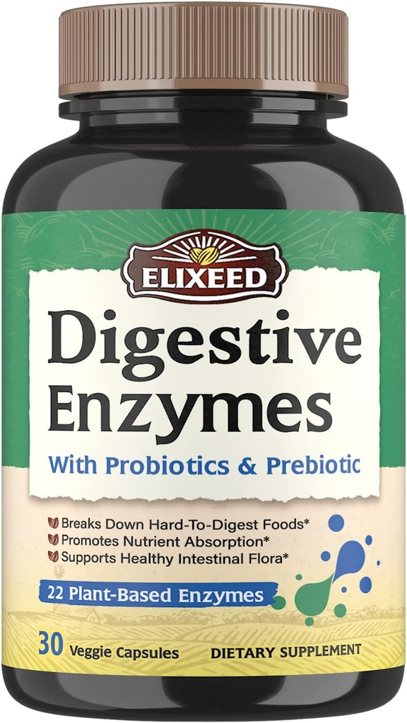 Digestive Enzymes Plus Probiyotiks & Prebiyotiks, Amyla Digestive Enzymes, Protease, Lactase & More, maximum Strength, for Health Digestion, Vegan, Non-GMO, 30 Caps