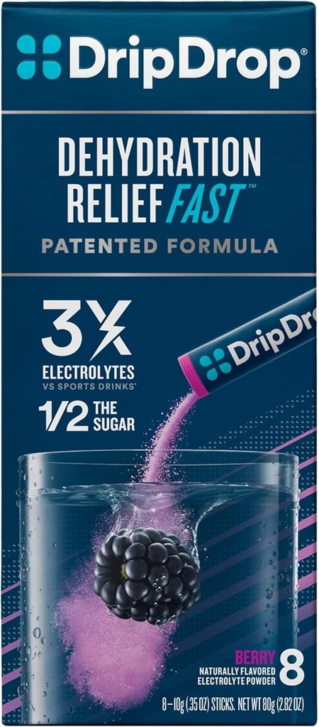 DripDrop ERS Electrolyte Hydration Toz Sticks, Berry, 10g Sticks, 8 Count