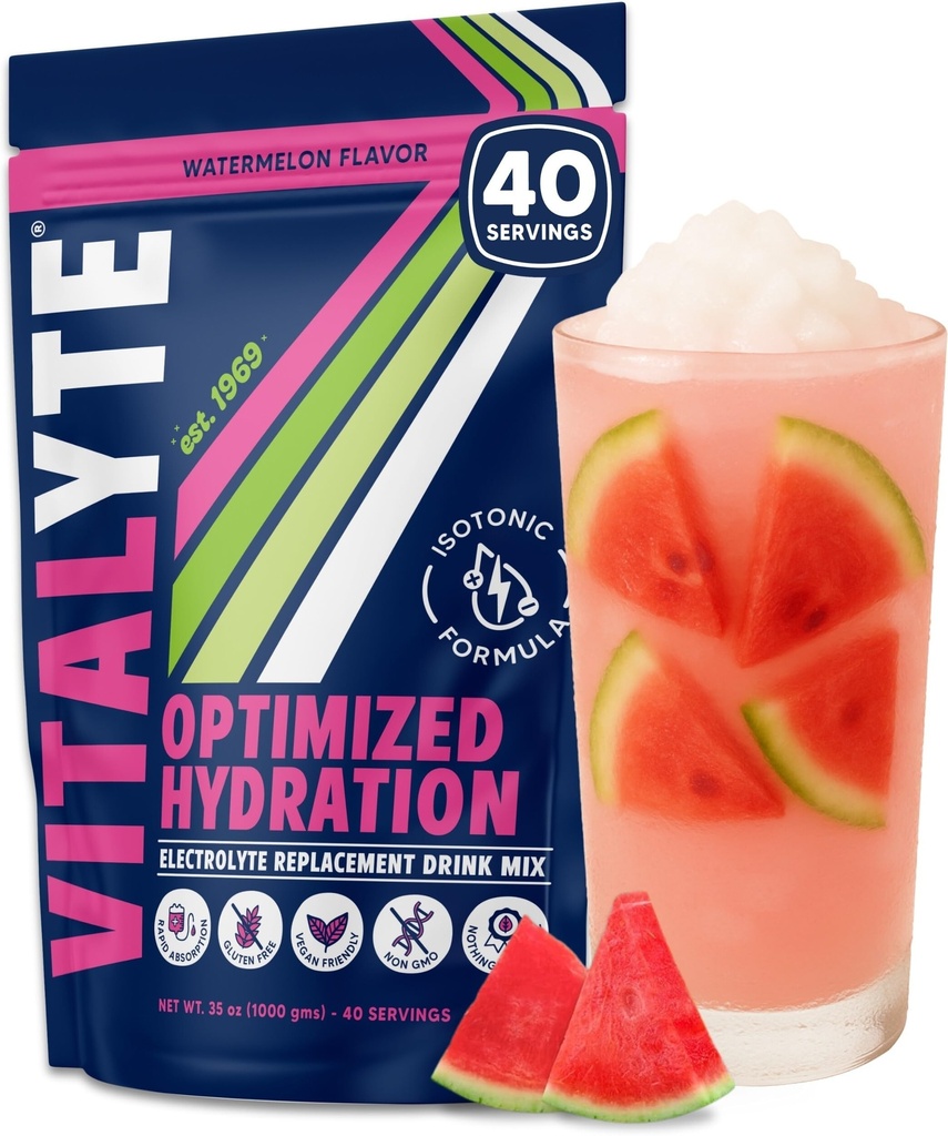 Vitalyte Ηλεκτρολυτικό Ποτό σε σκόνη Μείγμα, Ισοτονικό Ηλεκτρολυτικό Μείγμα Ενυδάτωσης, Χωρίς Γλουτένη Σκόνη Μετά την Άσκηση, Συσκευασία των 1, 35 oz., Γεύση Καρπούζι