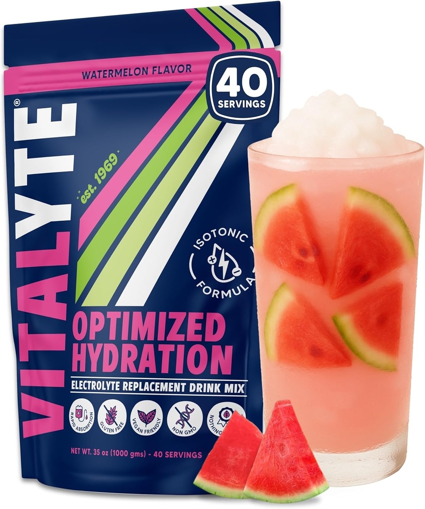 Vitalyte Ηλεκτρολυτικό Ποτό σε σκόνη Μείγμα, Ισοτονικό Ηλεκτρολυτικό Μείγμα Ενυδάτωσης, Χωρίς Γλουτένη Σκόνη Μετά την Άσκηση, Συσκευασία των 1, 35 oz., Γεύση Καρπούζι