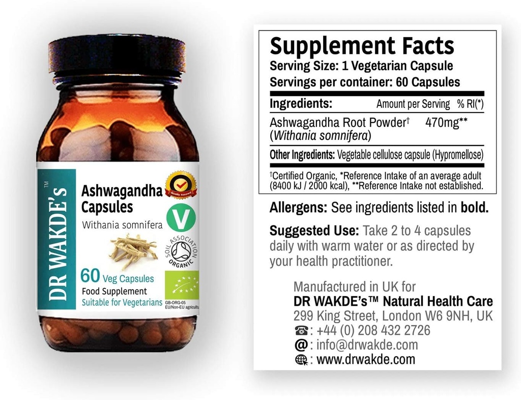 Κάψουλες Ashwagandha του DR WAKDE (Ινδικό Ginseng, Withania somnifera, 60 Veg Caps, φυτικό συμπλήρωμα, Ayurvedic Herb, όλα φυσικά, Vegan)