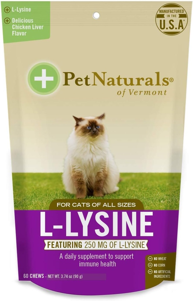 Vermont L-Lysine 60 Fun-Shaped Chews for Cats - 3 paket