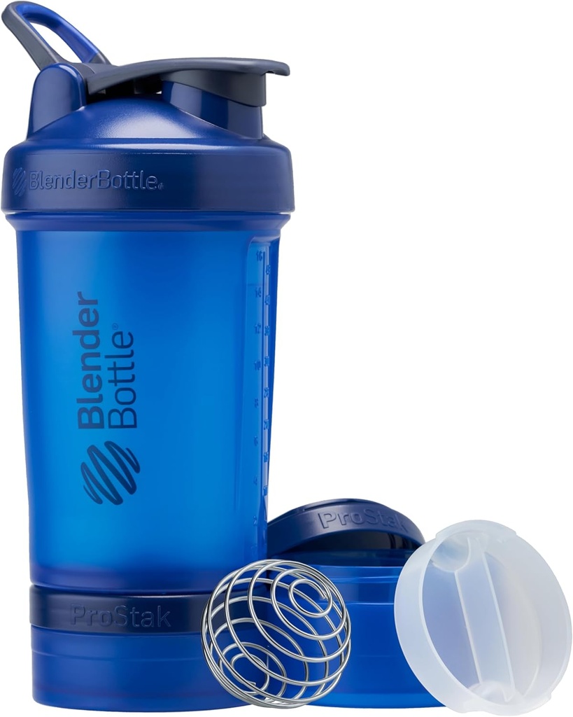 BlenderBottle Shaker Şişe Pill Organizer ve Protein Toz, Classic V2 ProStak System, 22-Ounce, Blue Blue Blue