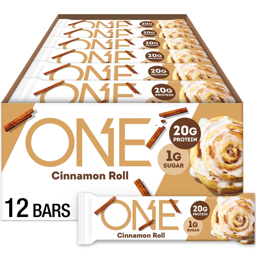 BİR Protein Bars, Cinnamon Roll, Gluten 20g protein ve 1g Sugar, Pantry Staples, 2.12 oz (12 Kont), Ambalaj Vary (12 Kont)