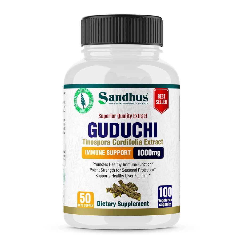Guduchi του Sandhu (Tinospora Cordifolia) Giloy 100 κάψουλες χορτοφάγων Ανοσοποιητική υποστήριξη 1000mg ανά υπηρεσία