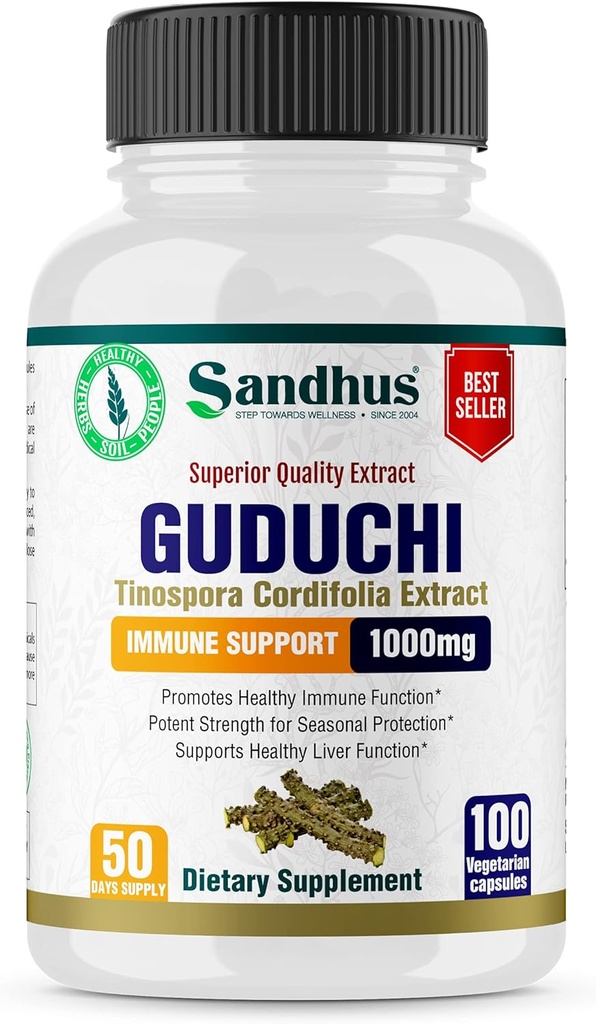 Guduchi του Sandhu (Tinospora Cordifolia) Giloy 100 κάψουλες χορτοφάγων Ανοσοποιητική υποστήριξη 1000mg ανά υπηρεσία