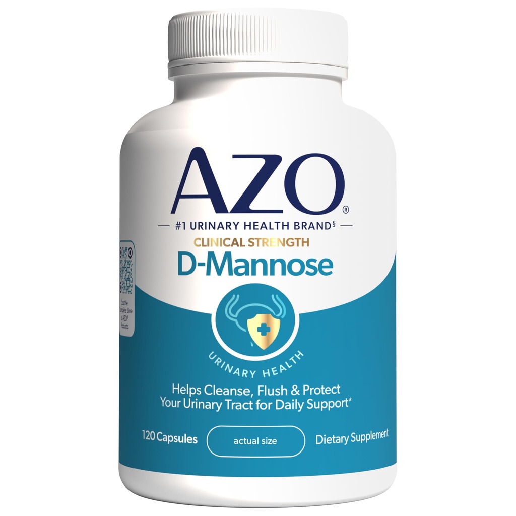 AZO D Mannose Ουρολοίμωξη Υγεία, Καθαρισμός, Flush & Προστατέψτε το ουροποιητικό, No.1 Pharmacist Προτεινόμενη Μάρκα, Κλινική Δύναμη, Μη ΓΤΟ, 120 Count
