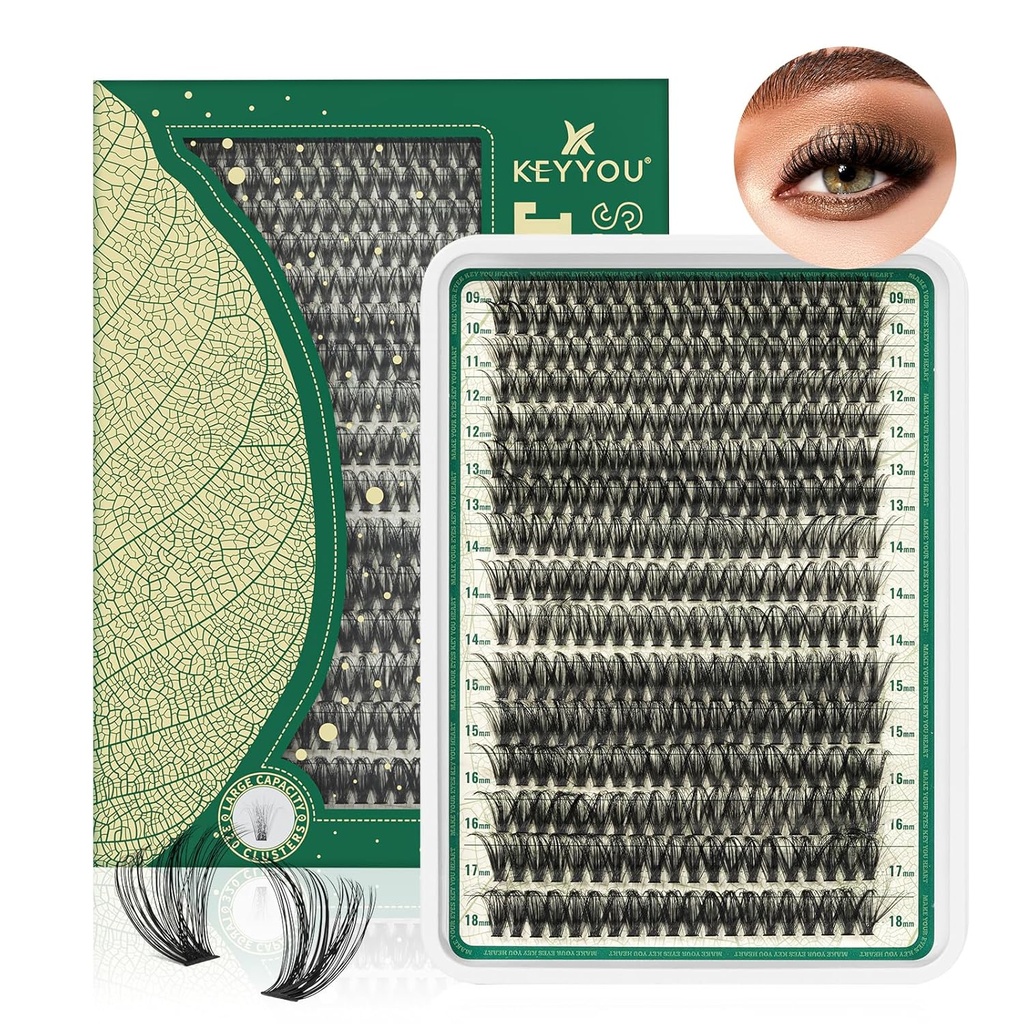 Lash Clusters 280Pcs Eyelash Clusters KEYYOU 60D D Curl 9-18MIX Clusters Lasaj Super Soft Wispy DIY Eyelash Home(60D-D,9-18MIX)