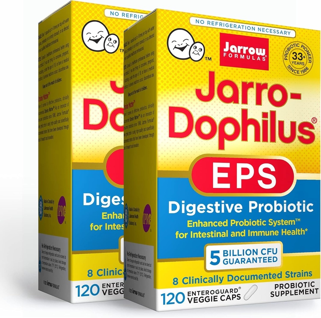 Jarrow Formulas Jarro-Dofilius EPS - 5 Milyar Organizmleri Odada - 120 Girik Kaplama Veggie Caps, Multi-Strain Probiyotik - Intestinal & Immune Health, 120 Kont (Pack of 2)