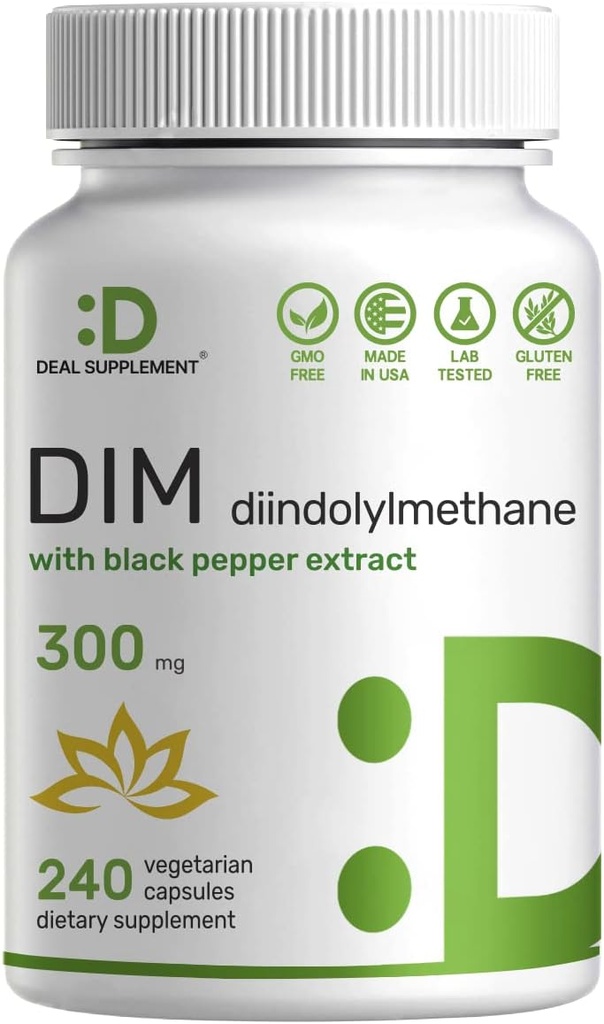 DIM Supplement 300 mg, 240 Caps, 4 Ay Supply | Estrogen Balance for Men & Women | Diindolylmethane Plus Black Pepper Extract for Advancedd Abors | Hormonal & Skin Health Support