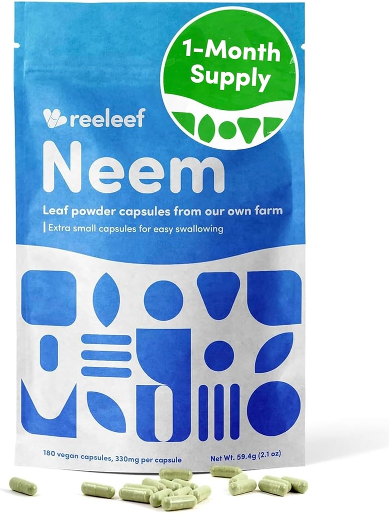 Pure Herbal Neem Leaf Capsules - 180 Kont 330 mg - Hiçbir Katkı - Vegan