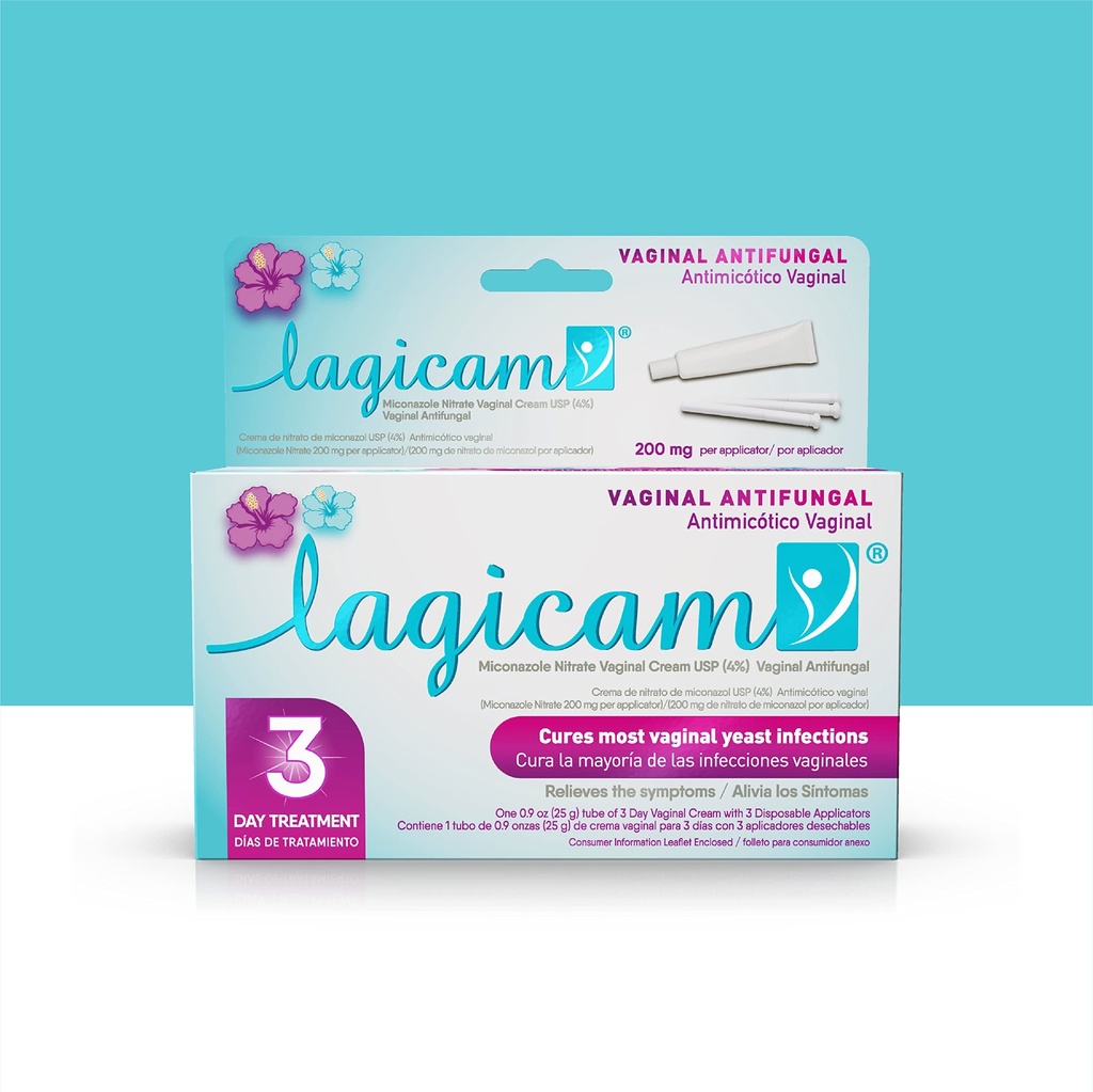 Lagicam 3 Day Vaginal Yeast Enfeksiyon Tedavisi Kadınlar için, 1. Gün üzerinde çalışmaya başlayın, Miconazole Nitrate, Antifungal krem kaşıntıyı rahatlatır ve Irritation, 3 Uygun Applicators & Cream (1 Pack)