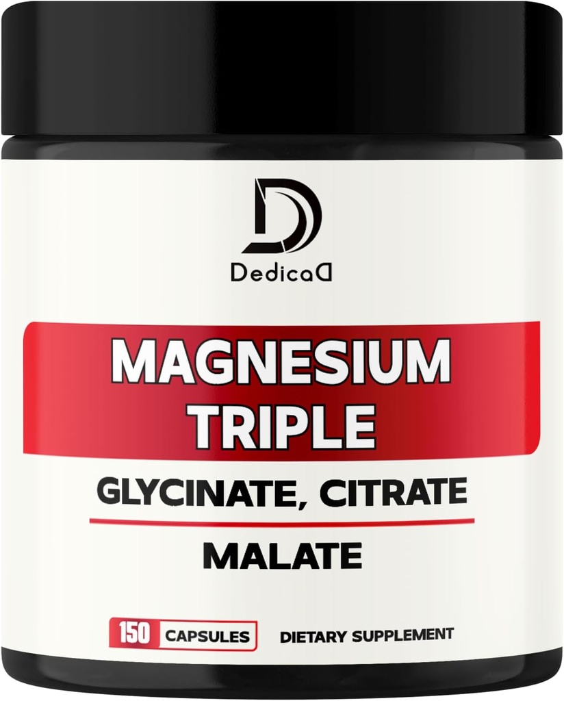 Triple Kompleksi 500 mg - 150 Capsules - 100 mg Elemental Magnezyum bileşikleri Magnezyum Glycinate, Citrate & Malate - Support Bone Health, Muscle & Immune System