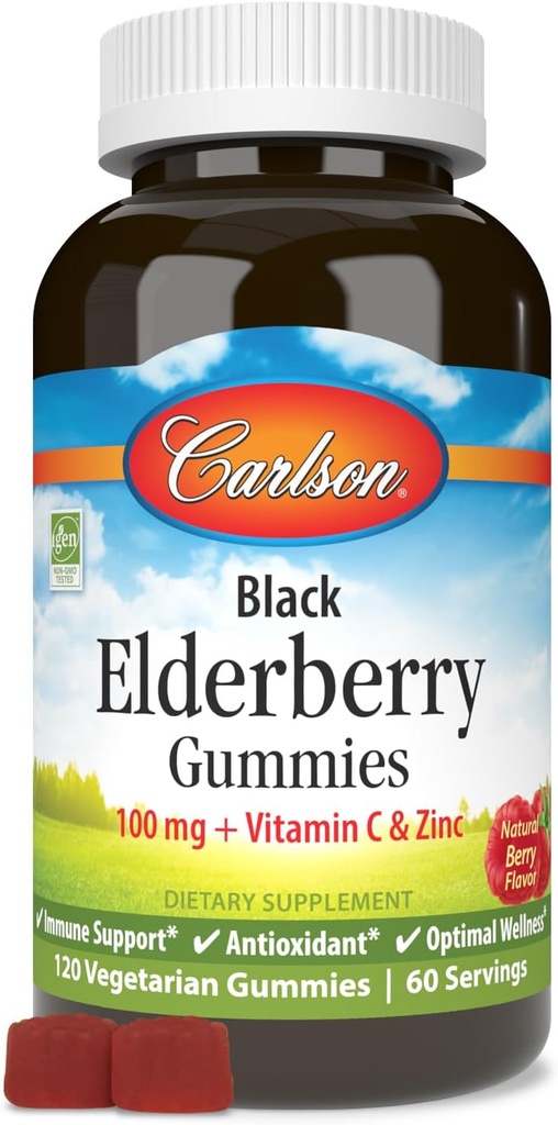 Carlson - Black Elderberry Gummies, C & çinko, Immune Support, 120 Gummies