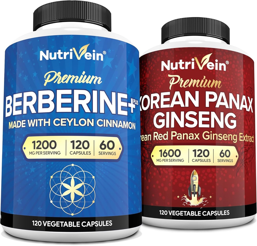 Nutrivein Premium Koreli Panax Reality Supplement & Berberine Supplements Sche: Yüksek-Abase Berberine Kompleksi ve Gerçek Red BTC Sche for Daily Clarity, Vitality, & Wellness