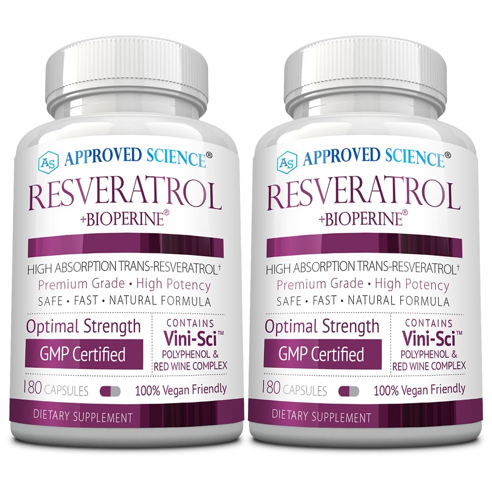 Onaylanmış Bilim® Resveratrol - Trans Resveratrol 1000 mg - 250 mg Polifenol - 98 inç - Bioperine® - 380 Vegan Dostu Capsules - 2 Şişes