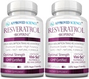 Εγκεκριμένη Resveratrol Science® - 1000 mg Trans Resveratrol - 250 mg Πολυφαινόλη - 98% Επίπεδο καθαρότητας - Περιλαμβάνει Bioperine® - 380 Vegan Φιλικές κάψουλες - 2 φιάλες