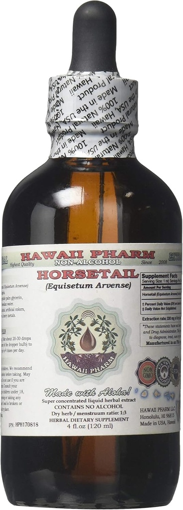 Attail Alkol Özgür Sıvı Ekstraksiyon, Organik Attail (Equisetum arvense) herb Glycerite Hawaii Pharm Natural Herbal Supplement 4 ozz
