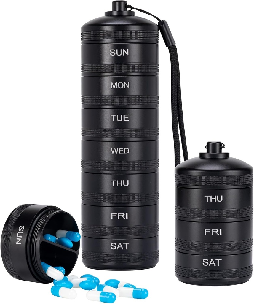XHT Premium Weekly Metal Pill Organizer 7 Ημέρα 2 φορές την ημέρα – Αδιάβροχη AM Pill Organizer Travel Case, Heavy Duty Pill Holder και Pill Box για την ιατρική, βιταμίνες, ιχθυέλαιο & συμπληρώματα