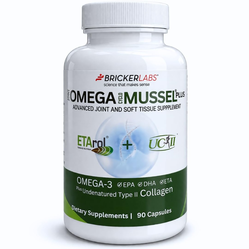 Bricker Labs Omega Cyclo - Mussel Plus UC-II, Premium NZ Green Lipped Mussel Plus UC-II Undenatured Type II Collagen, The Ultimate Joint Health and Comfort, 90 Capsules