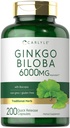 Carlyle Ginkgo Biloba Pills | 6000 mg | 200 Capsules | Bacoba Extract | Ekstra Kuvvet, Non-GMO ve Gluten Free Herbal Supplement Supplement Supplement