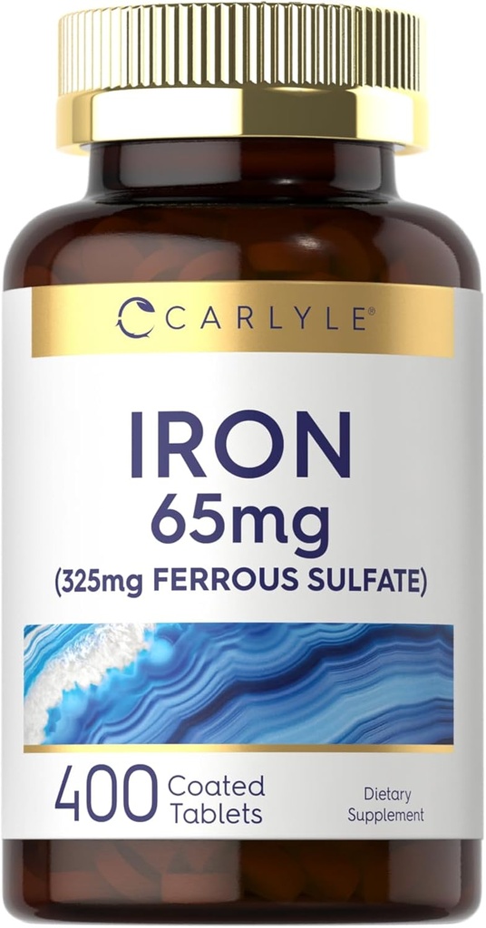 Carlyle Iron Ferrous Sulfate 325 mg, 65 mg | 400 Tablet | Non-GMO, Gluten Free ve Vegetarian Supplement | High Potency