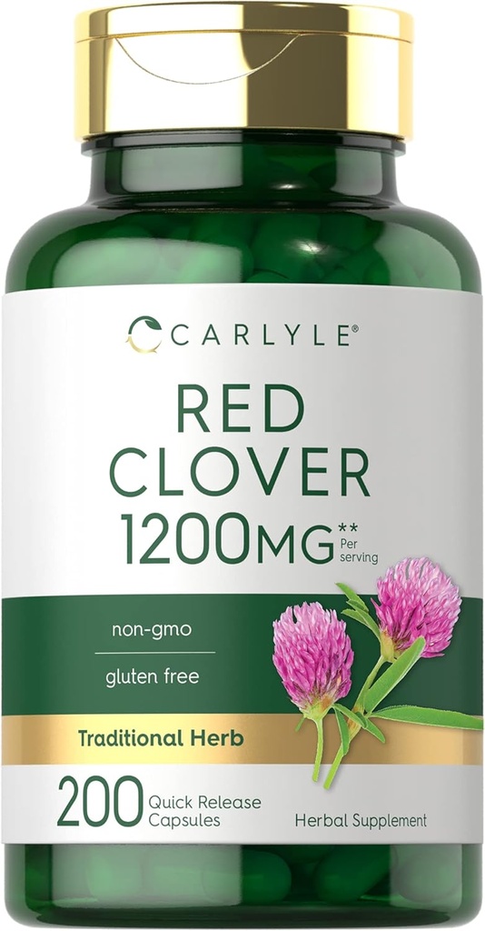 Carlyle Red Clover Capsules 1200 mg | 200 Kont | Trifolium Pratense | Non-GMO, Gluten Free | Red Clover Blossom Supplement Supplement Supplement Supplement