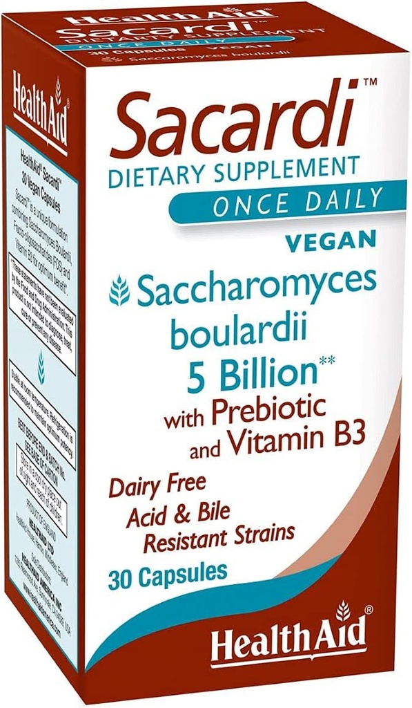 Sacardi Saccharomyces Boulardii – Μία φορά την ημέρα με Βιταμίνη B3 & FOS 