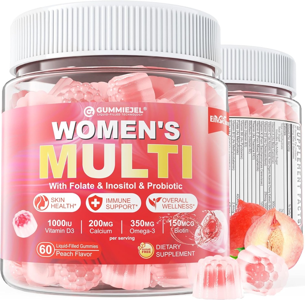 Sugar-Free Women's Multivitamin Gummies - Women Melike Multivitamin Kummies with Omega-3, Enzymes & Antioksi Mix to Support General Health, Immunity, Hair, Nails & Skin Health - 60 ct