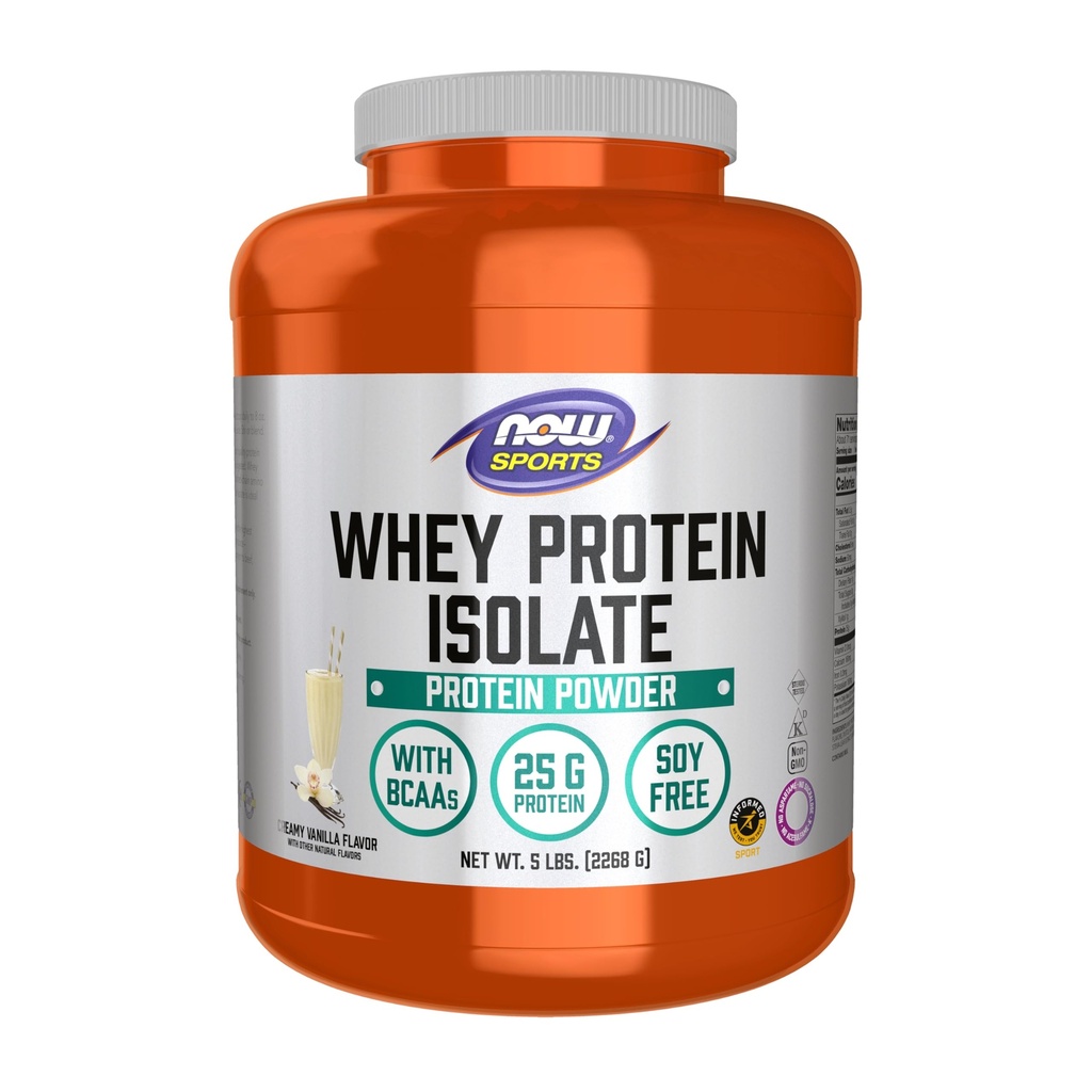 Τώρα τρόφιμα Αθλητική Διατροφή, Whey Protein Isolate, 25 g Με BCAAs, κρεμώδη σκόνη βανίλια, 5-Pound
