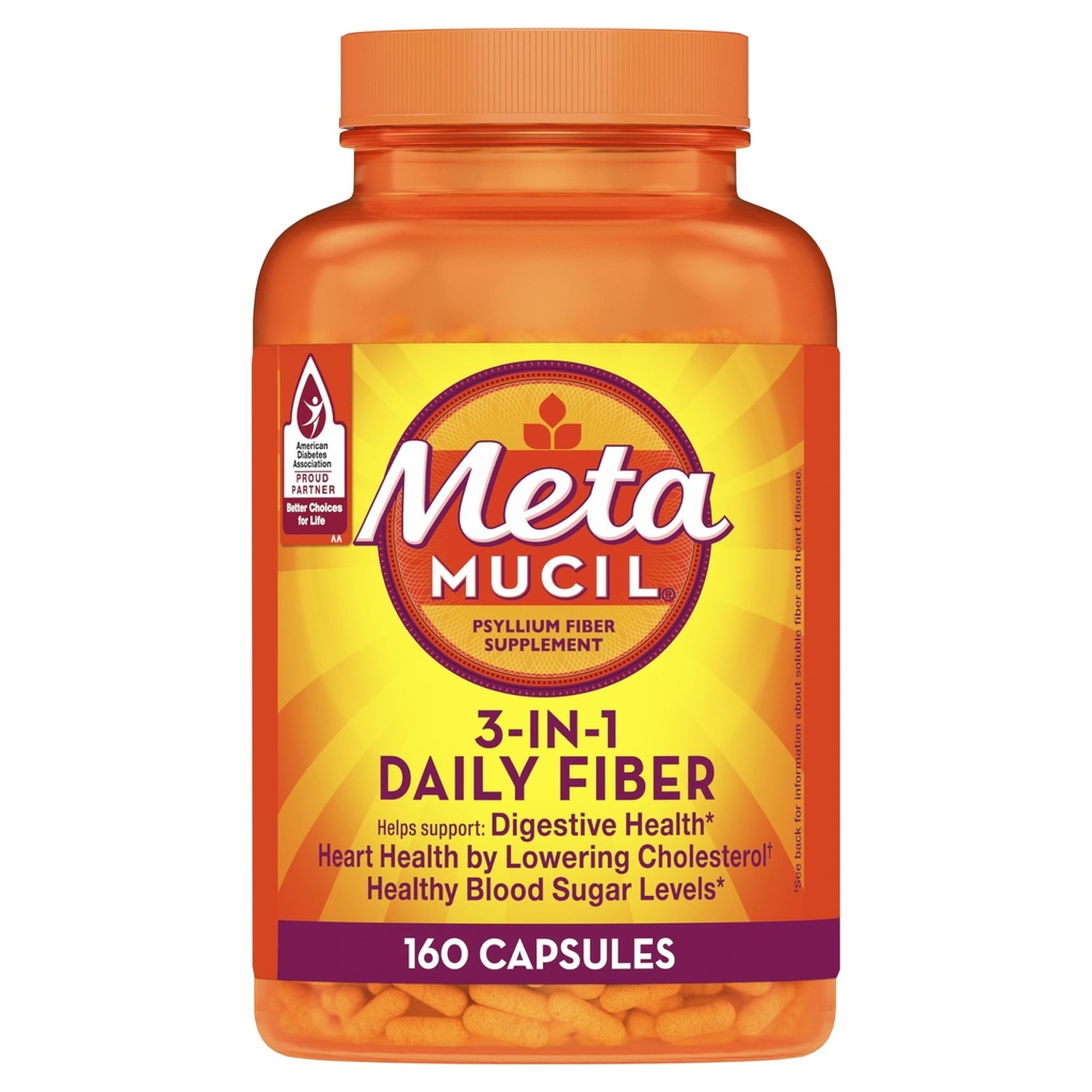 Metamucil, Psyllium Husk Κάψουλες, 160 κάψουλες, 3-σε-1 συμπλήρωμα ινών, καθημερινή Psyllium Κάψουλες Ίνες Husk Βοήθεια για την Υποστηρίξτε την Πειθαρχική Υγεία με την προώθηση της κανονικότητας*, συμπλήρωμα βοήθειας Καθημερινή πρόσληψη ινών