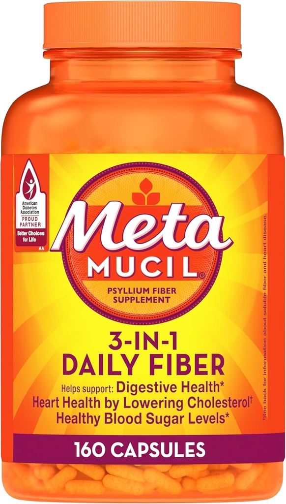 Metamucil, Psyllium Husk Capsules, 160 Capsules, 3-in-1 Fiber Supplement, Daily Psyllium Husk Fiber Capsules Düzenliliği Destekleyerek Digestive Health'e yardımcı olur * Günlük Fiber Intakes Yardım